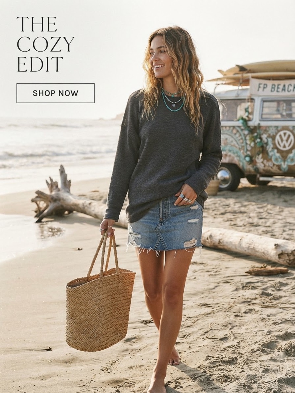 Free People FP Beach Charcoal Grey Fine Knit Long Sleeve Top Size Small